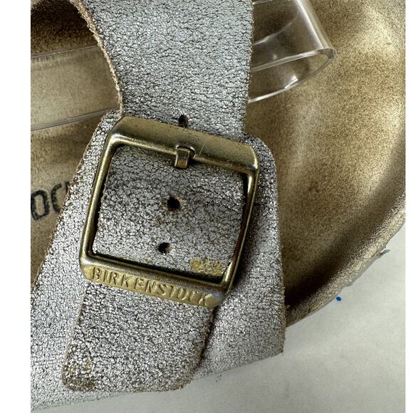 Birkenstock Madrid Metallic Silver Leather Big Buckle Sandals Slip On Size 8 - Picture 9 of 10